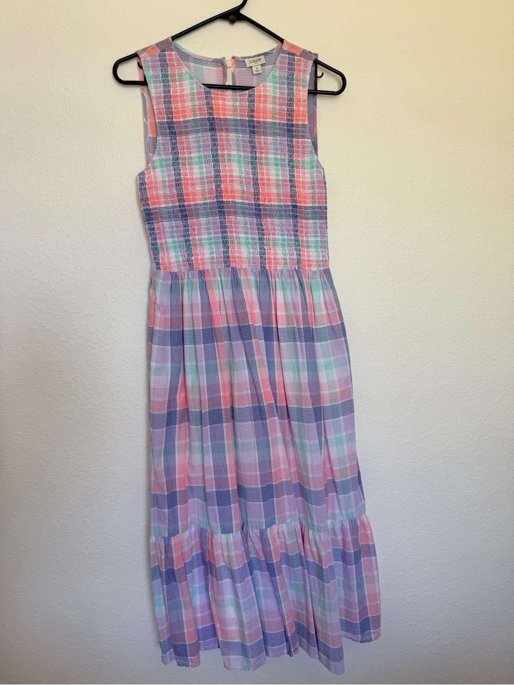 J. Crew Factory Plaid Smocked Midi Dress Sleeveless Cotton Cottagecore Prairie